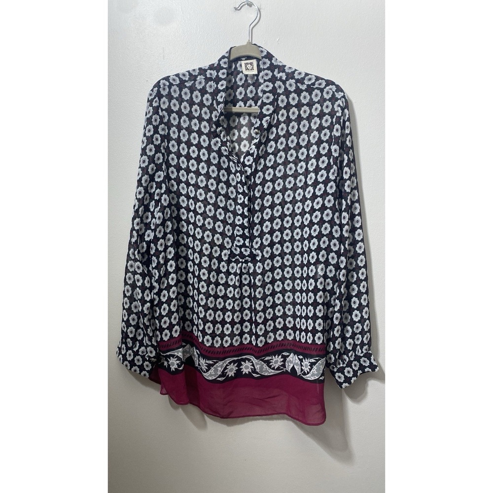 Anne Klein Woman's Sheer Scarf Shirt Lightweight Business Casual Size XL